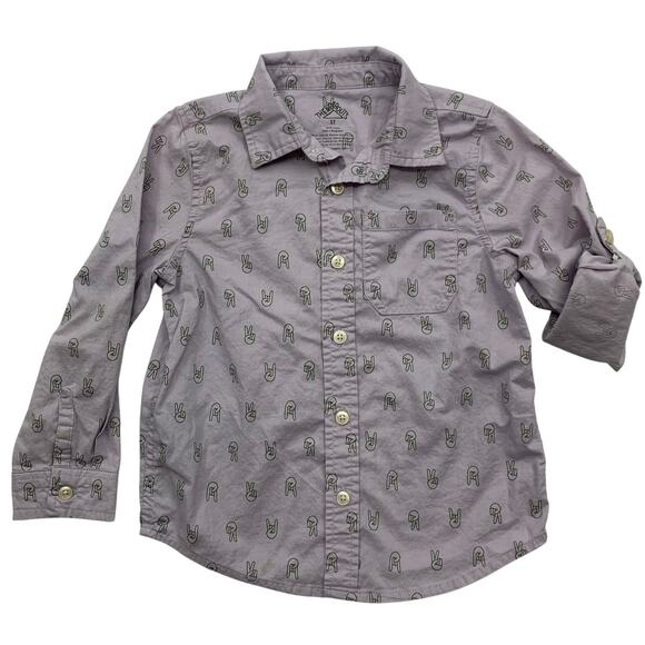 There Abouts Peace Sign Toddler Boys 5T Long Sleeve Button Up Shirt Purple Green - Picture 1 of 7